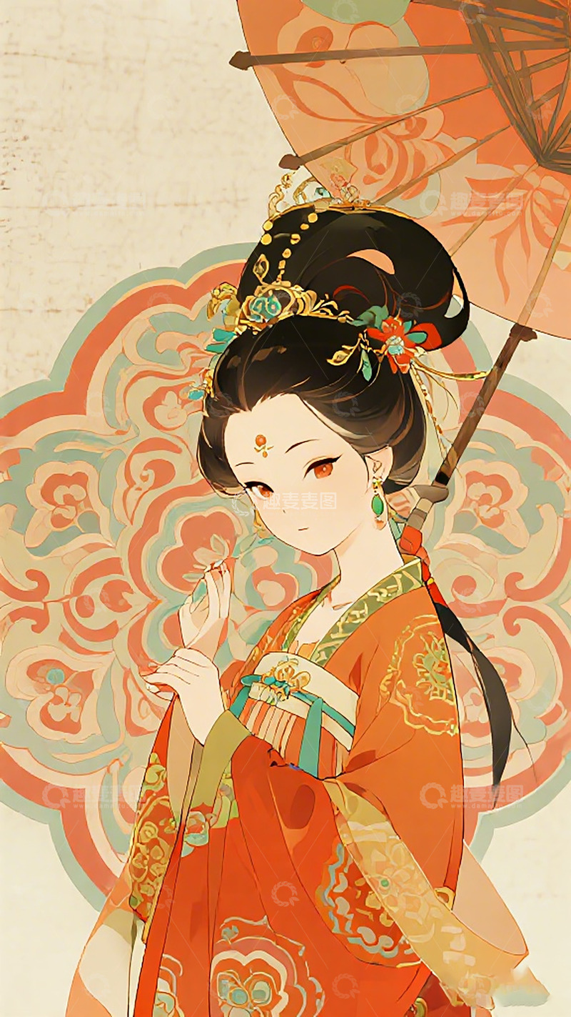 高清大图下载【趣麦麦图】古风仕女插画设计素材