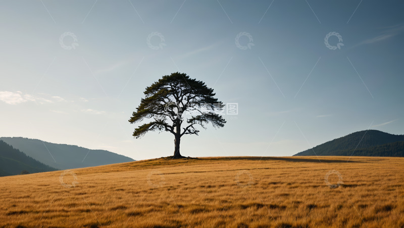 高清大图下载【趣麦麦图】草原上的孤树自然风光