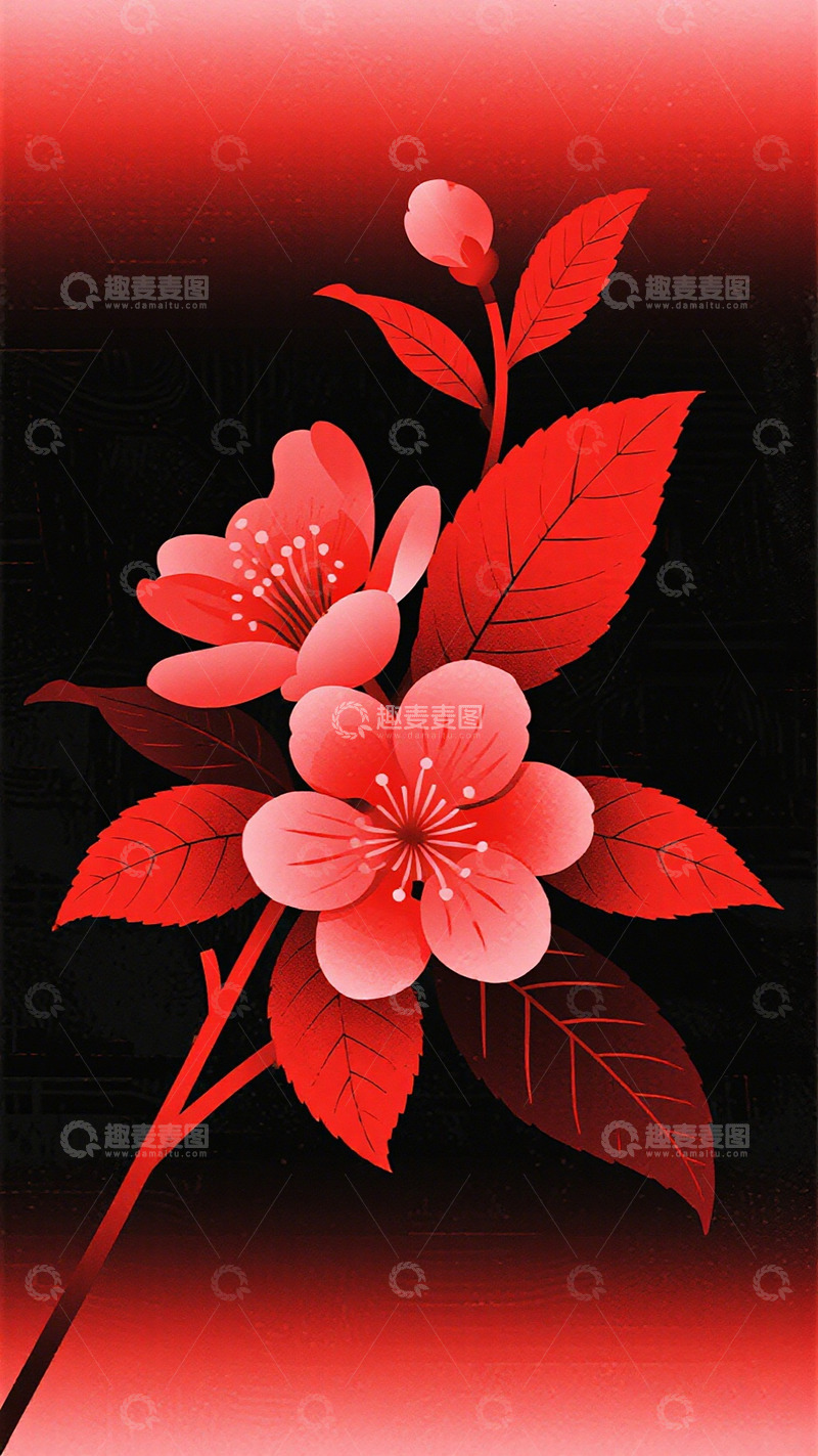 高清大图下载【趣麦麦图】红花剪影艺术插画