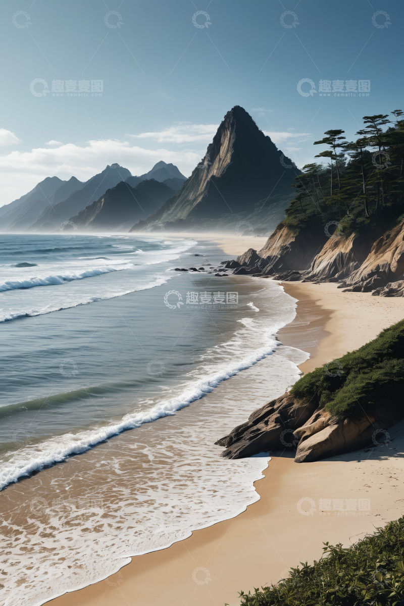 高清大图下载【趣麦麦图】山海相依的海滩风景