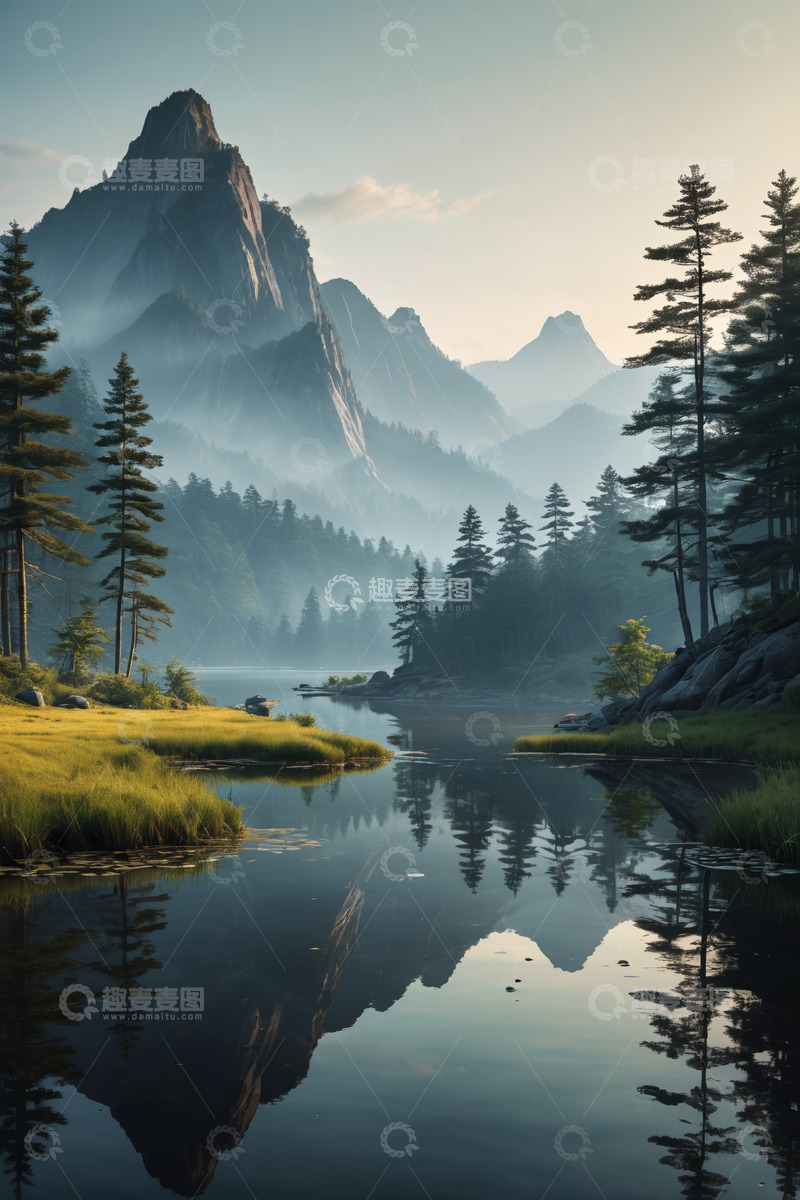 高清大图下载【趣麦麦图】山林湖泊自然风光全景