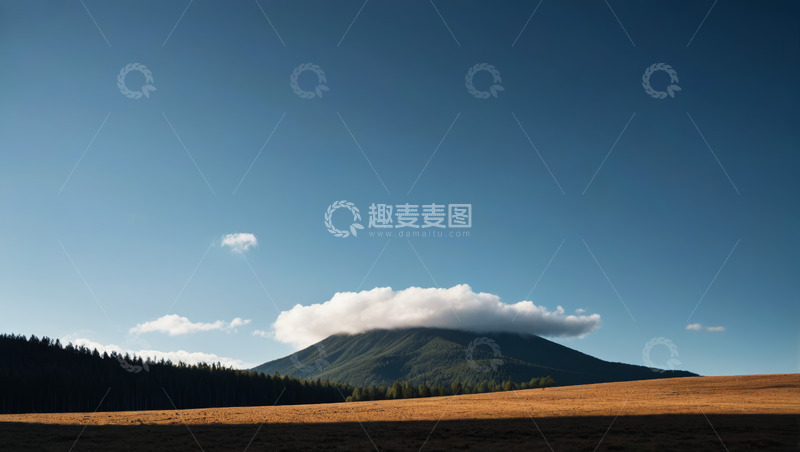 高清大图下载【趣麦麦图】远山森林与开阔草地风景