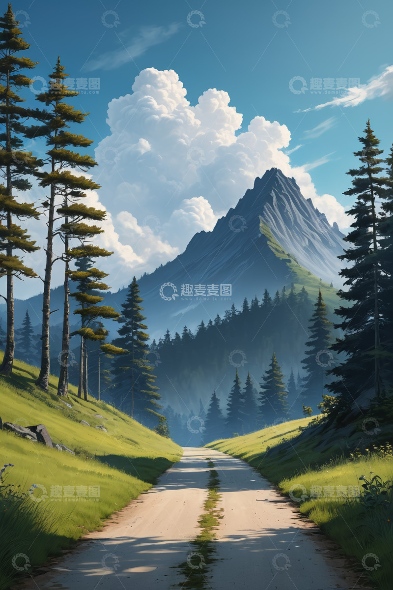 高清大图下载【趣麦麦图】山间森林中的小路风景