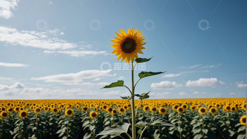 高清大图下载【趣麦麦图】向日葵花田中的单株向日葵