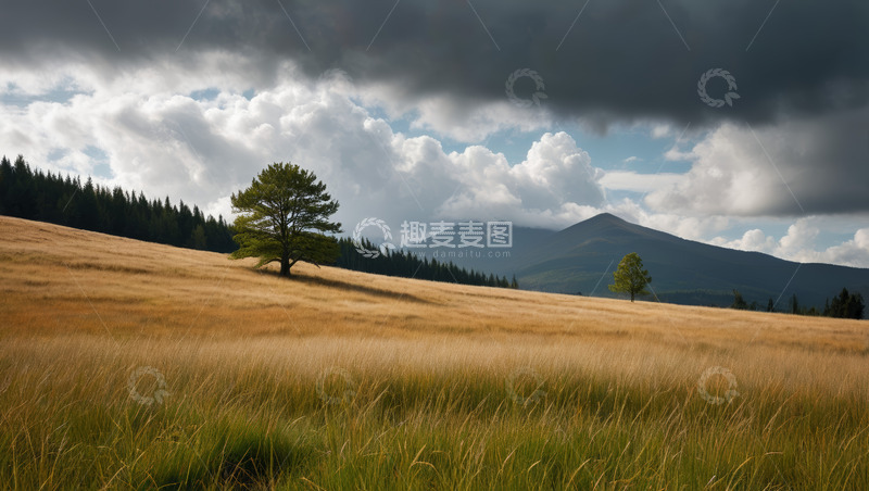 高清大图下载【趣麦麦图】草原山丘树木自然风光