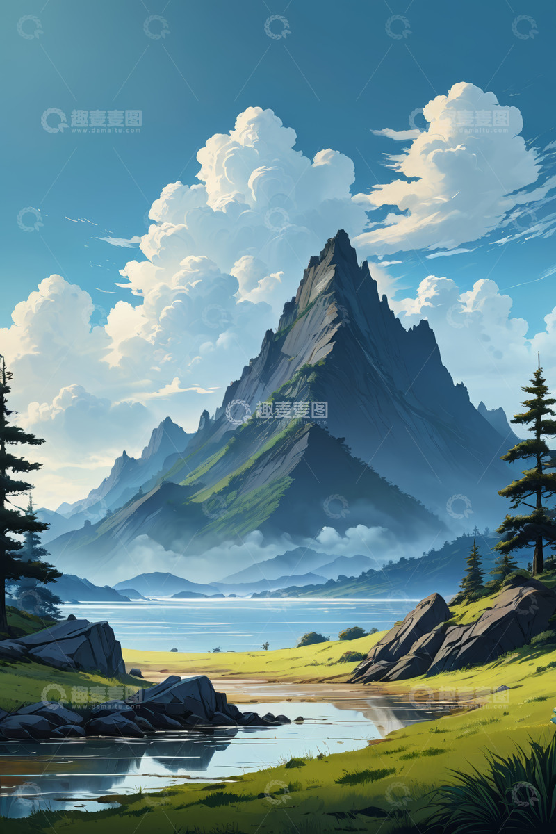 高清大图下载【趣麦麦图】山间湖泊自然风光