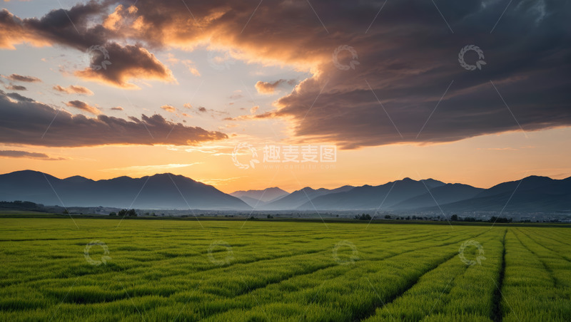 高清大图下载【趣麦麦图】田野日落自然风光全景