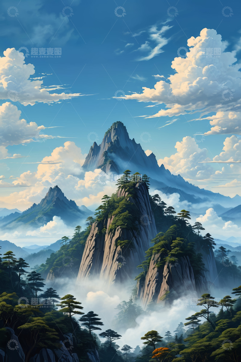 高清大图下载【趣麦麦图】云雾缭绕的壮丽山景