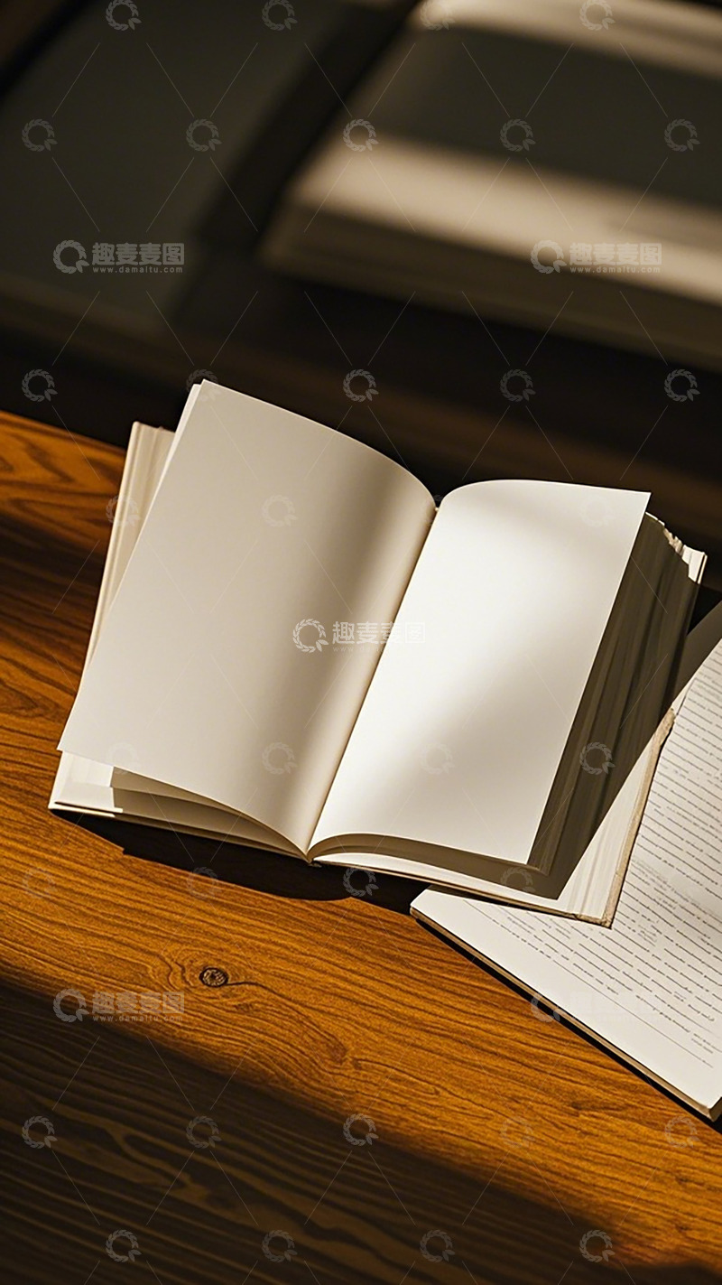 高清大图下载【趣麦麦图】木质桌面翻开书本特写