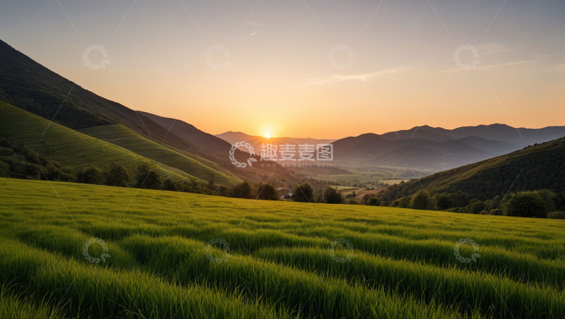 高清大图下载【趣麦麦图】山间田野日落自然风光