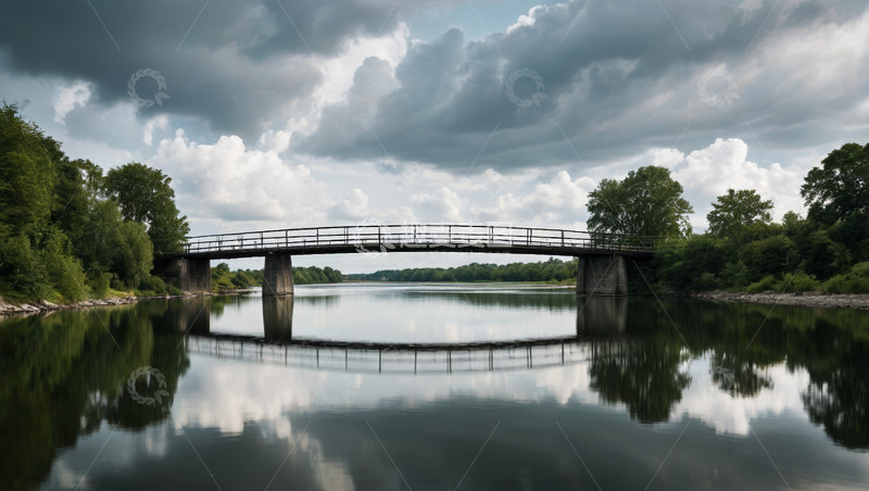 高清大图下载【趣麦麦图】湖上桥梁与自然风光