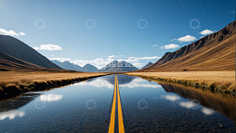 山间积水道路与自然风光