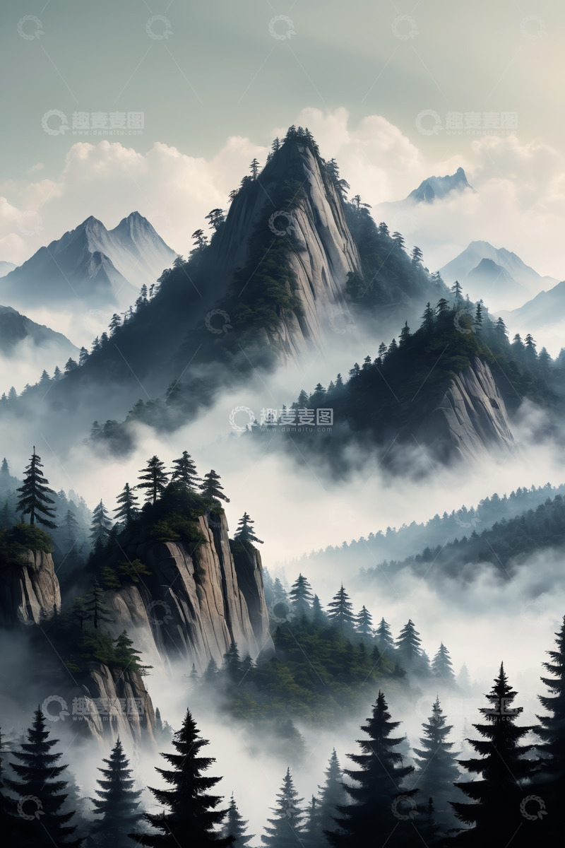 高清大图下载【趣麦麦图】云雾缭绕的山林风光