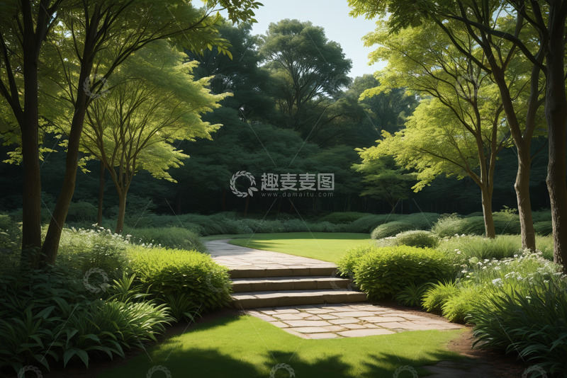 高清大图下载【趣麦麦图】绿意盎然的公园林间小径