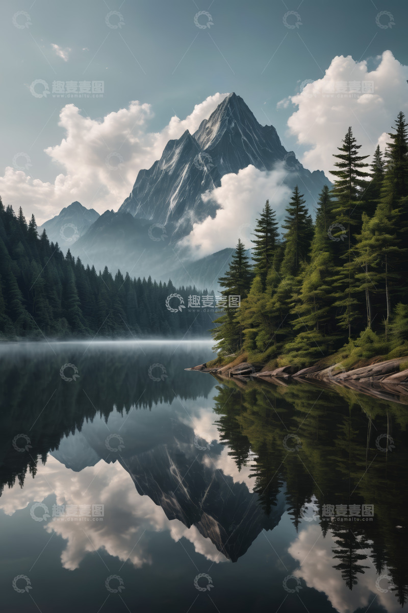 高清大图下载【趣麦麦图】山林湖泊自然风光全景