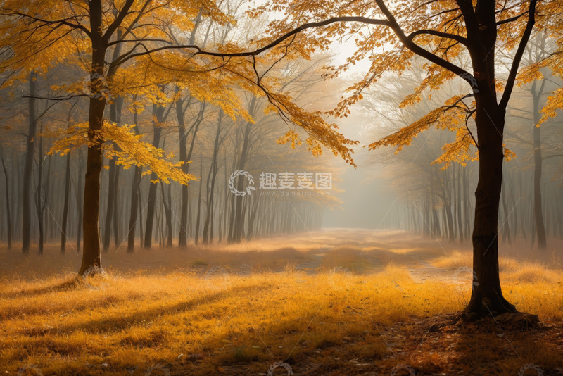 高清大图下载【趣麦麦图】秋日森林阳光透过树叶景象