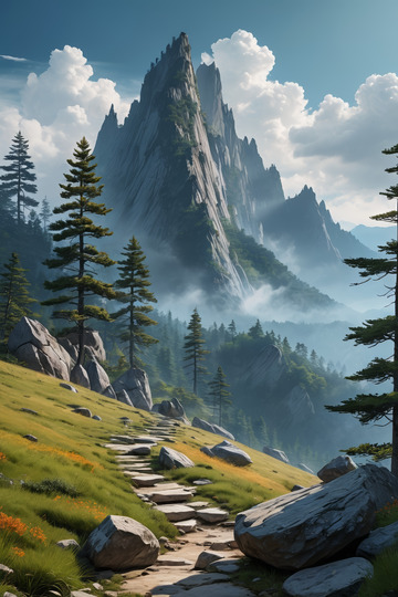 山间草地与巍峨山峰风景