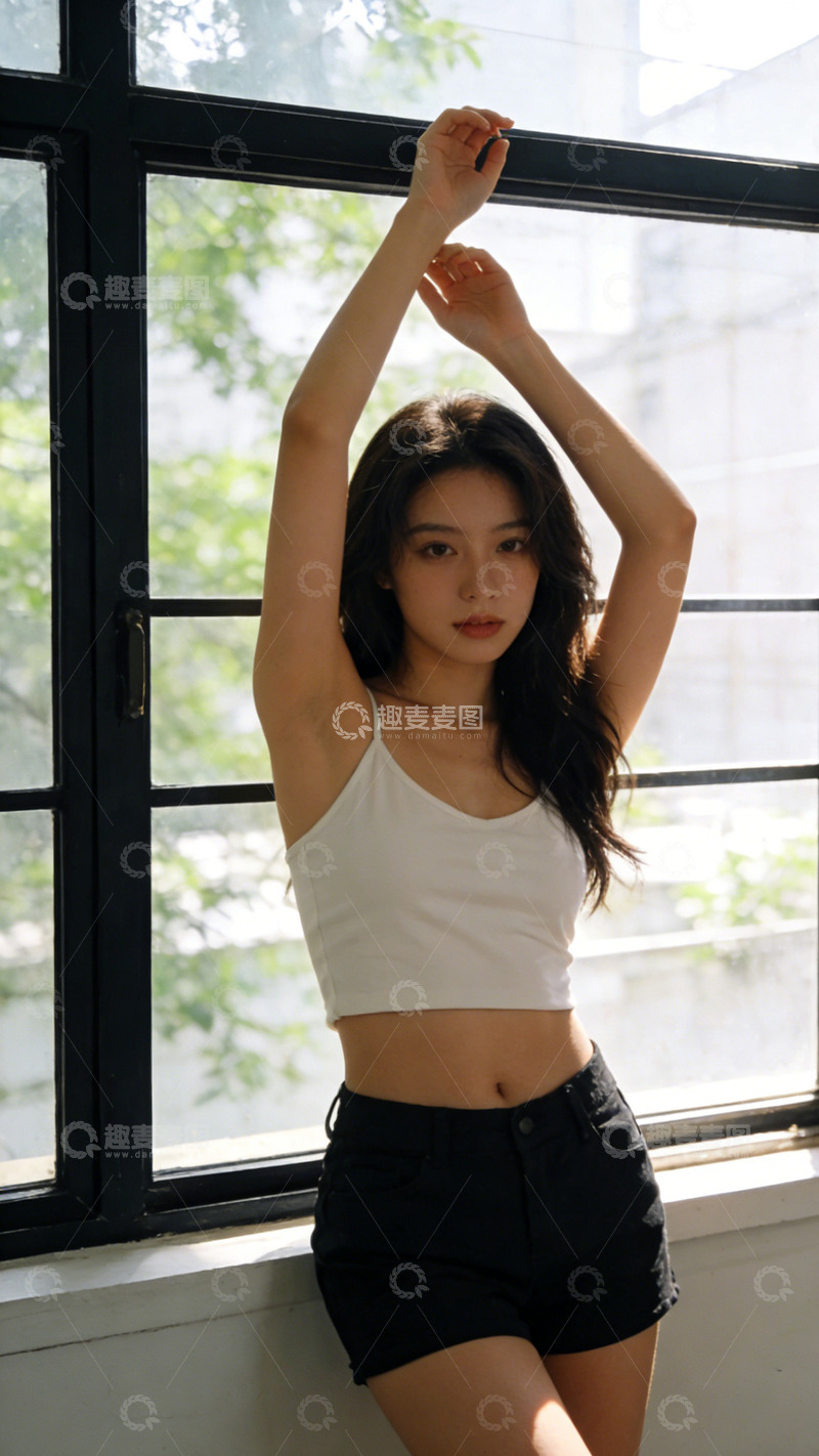 高清大图下载【趣麦麦图】清新窗边少女写真