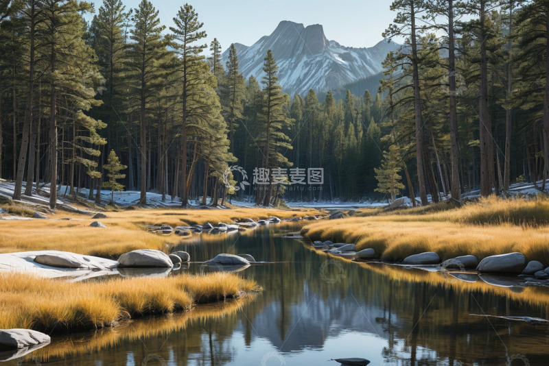 高清大图下载【趣麦麦图】山林间河流自然风光景色