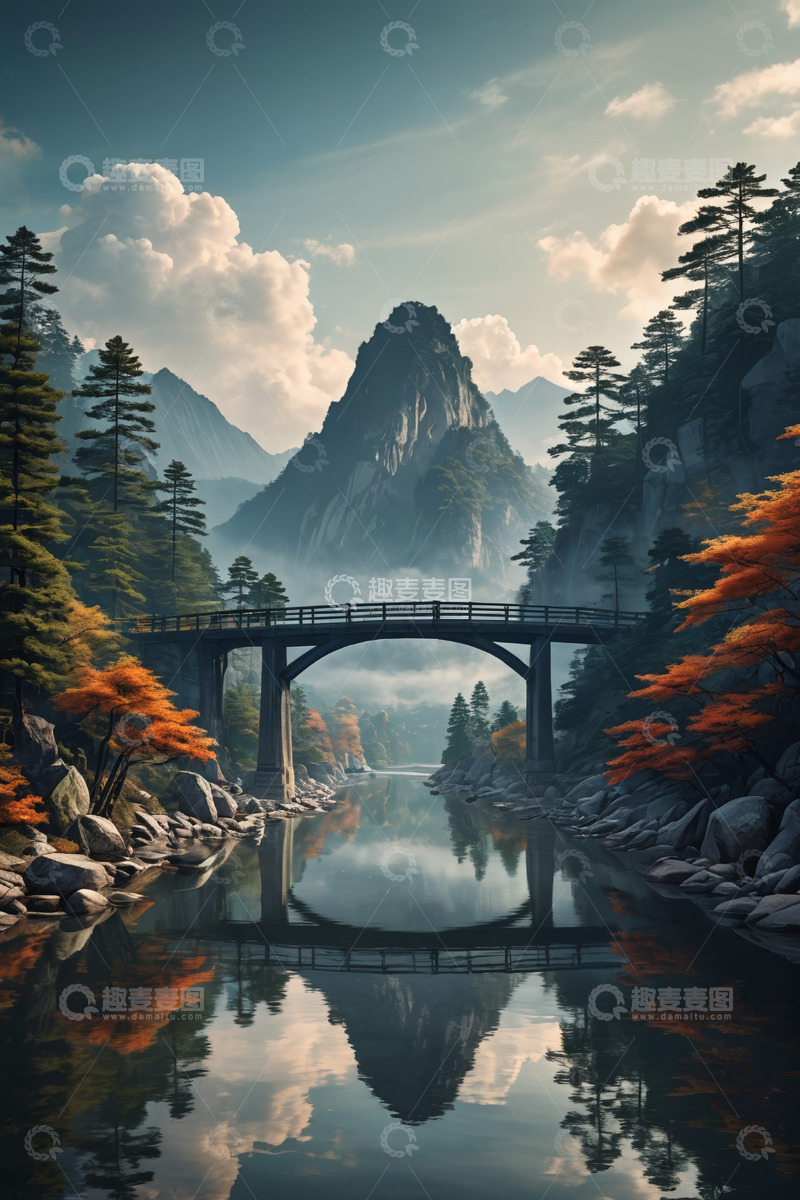 高清大图下载【趣麦麦图】山水间的桥梁自然风光