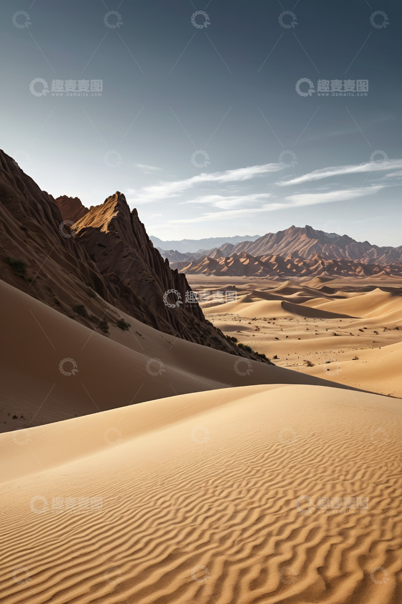 高清大图下载【趣麦麦图】广袤沙漠与起伏沙丘景观