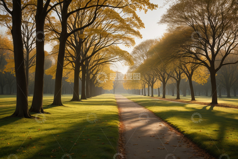 高清大图下载【趣麦麦图】秋日公园林荫小道风景