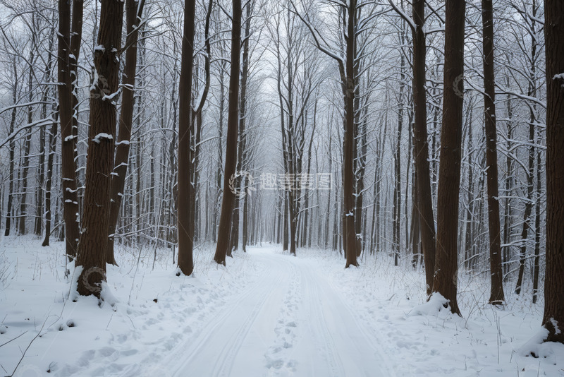 高清大图下载【趣麦麦图】冬日雪覆盖的森林小道
