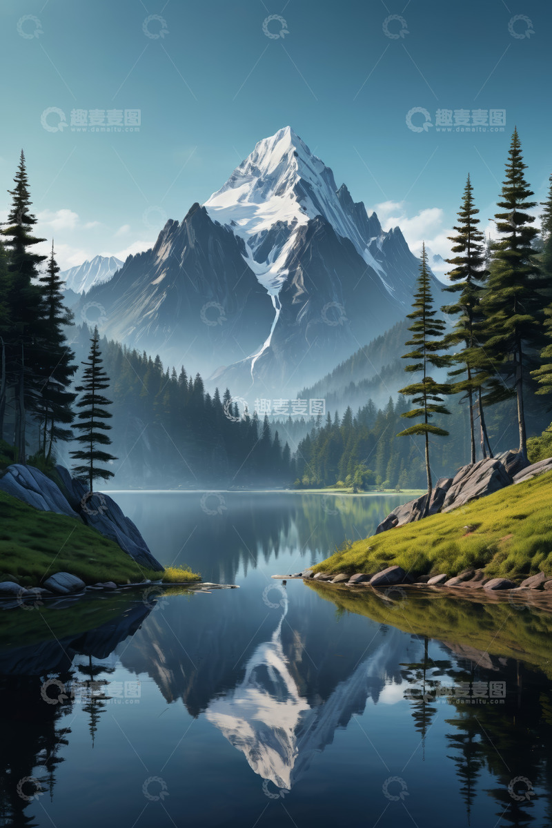 高清大图下载【趣麦麦图】雪山湖泊森林自然风光
