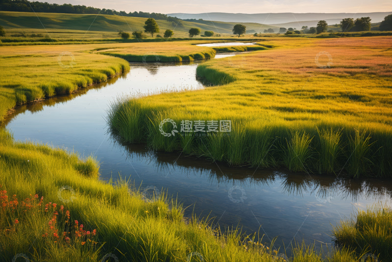 高清大图下载【趣麦麦图】田野间蜿蜒流淌的小河