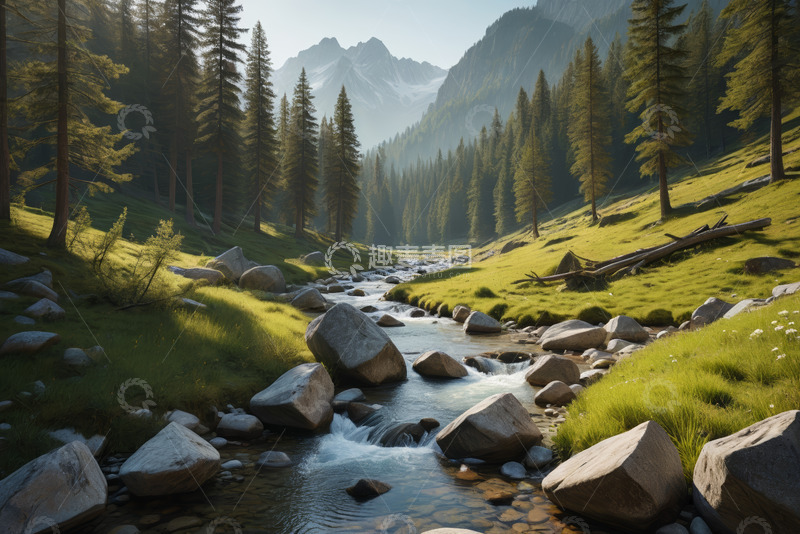 高清大图下载【趣麦麦图】山间溪流与森林自然风光