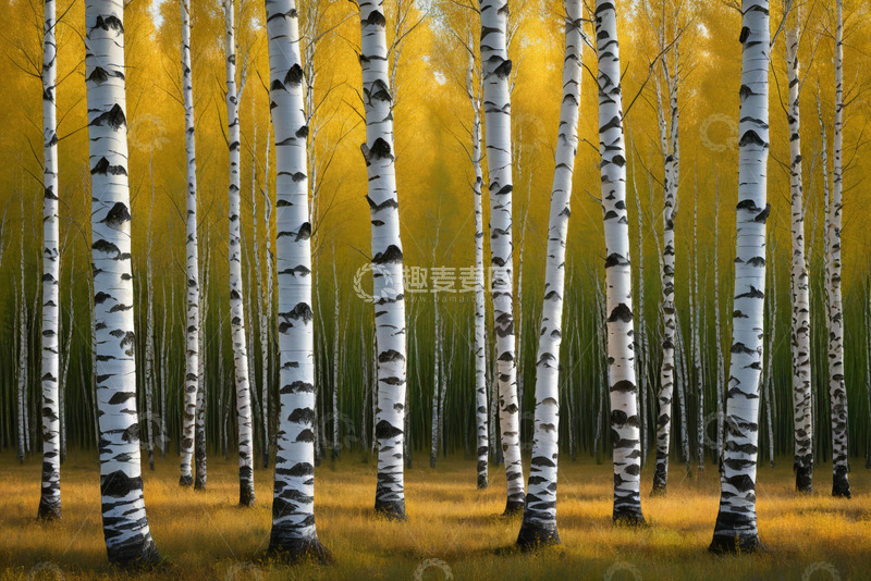 高清大图下载【趣麦麦图】秋季白桦林自然景观