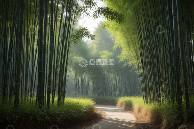 高清大图下载【趣麦麦图】阳光照耀下的竹林小路
