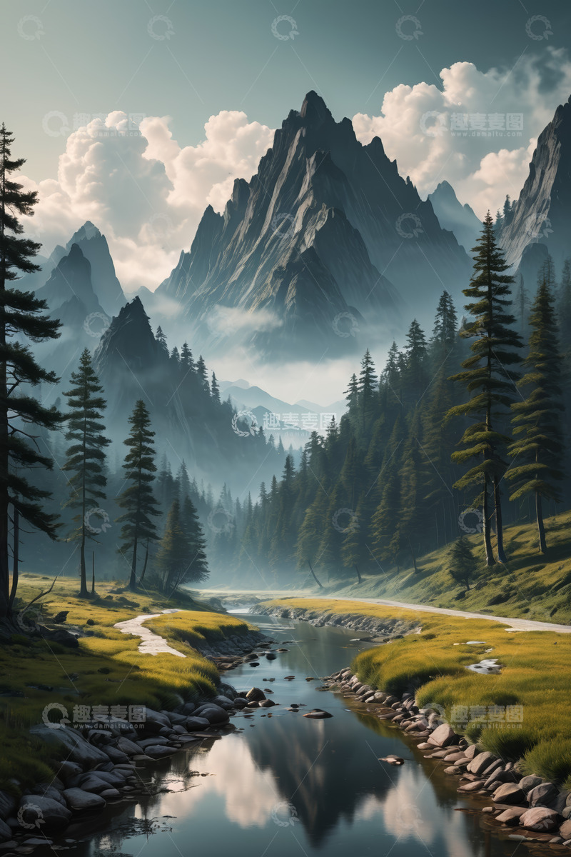 高清大图下载【趣麦麦图】山林间河流自然风光