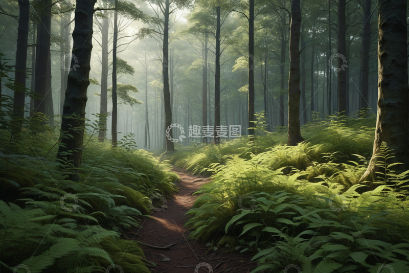 高清大图下载【趣麦麦图】阳光照射下的森林小径