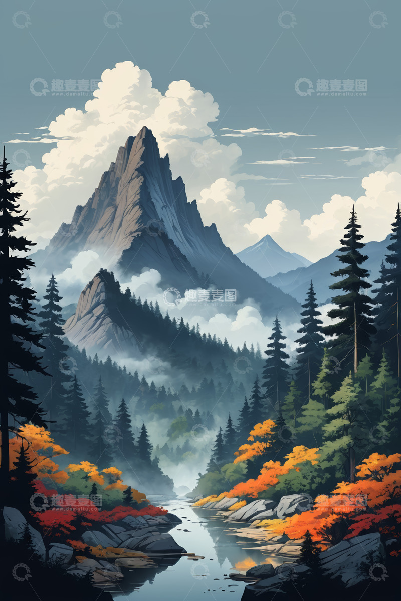 高清大图下载【趣麦麦图】山林间河流自然风光