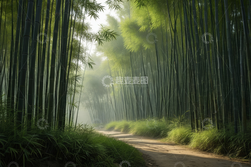 高清大图下载【趣麦麦图】林间小道旁的茂密竹林