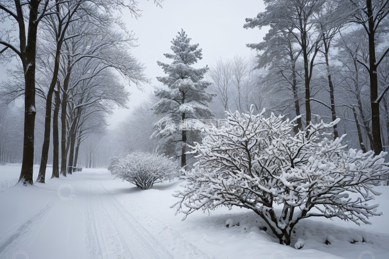 高清大图下载【趣麦麦图】冬日雪覆森林景观