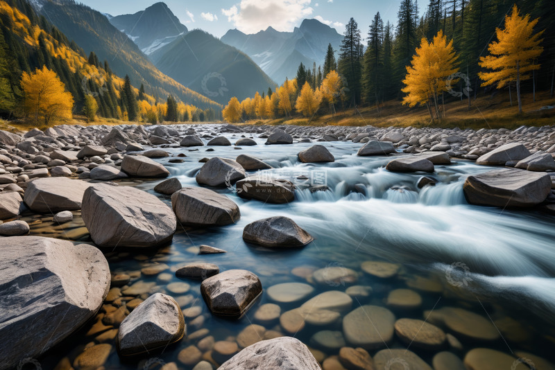 高清大图下载【趣麦麦图】山间河流秋季自然风光