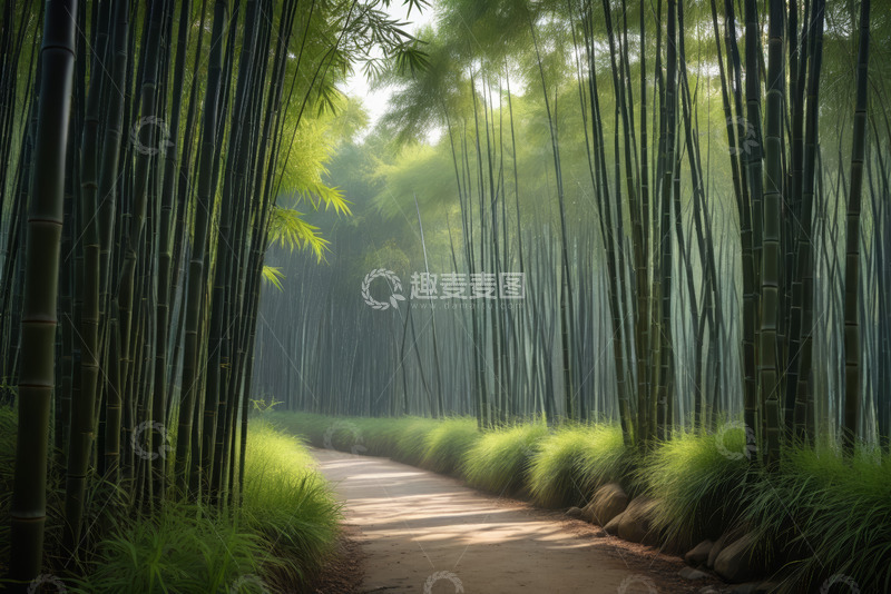 高清大图下载【趣麦麦图】竹林中的小径风景