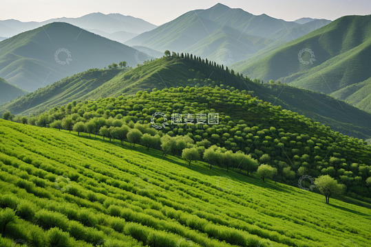 绿色山丘自然风光全景