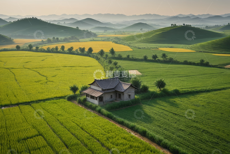 高清大图下载【趣麦麦图】田园风光中的中式小屋