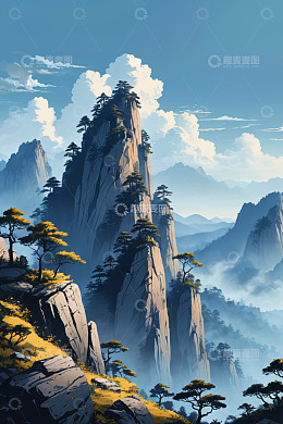 壮丽山峰与云雾景观