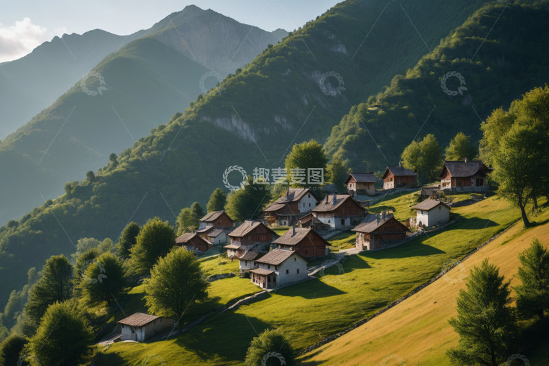 高清大图下载【趣麦麦图】山间村落的自然风光