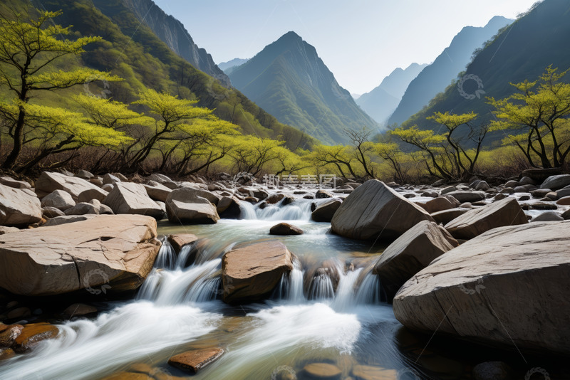 高清大图下载【趣麦麦图】山间溪流与岩石风景