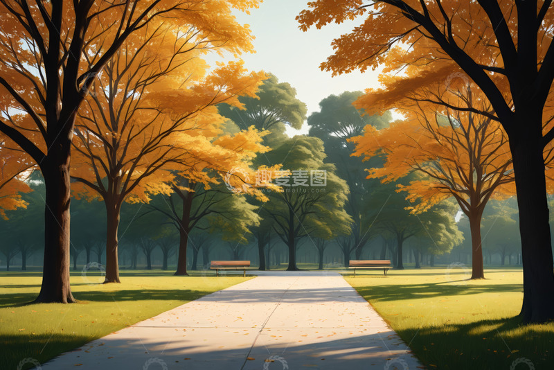 高清大图下载【趣麦麦图】秋日公园林荫小道风景