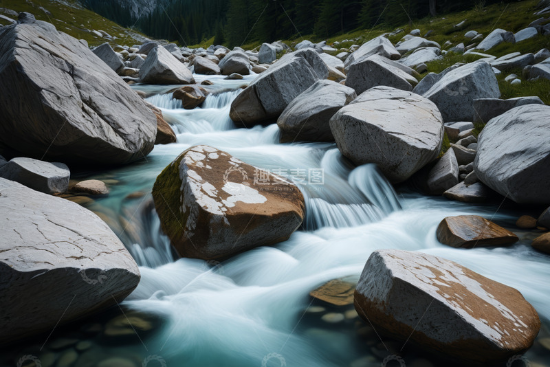 高清大图下载【趣麦麦图】山间溪流与巨石自然景象