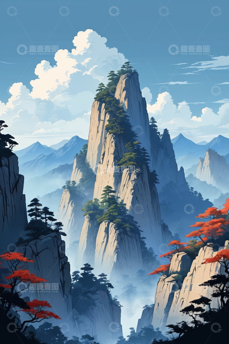 高清大图下载【趣麦麦图】中式风格壮丽山峰景观