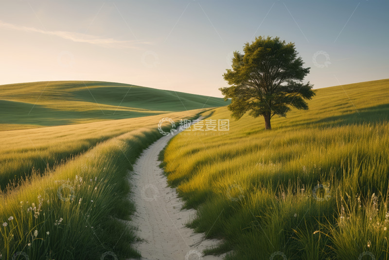高清大图下载【趣麦麦图】田野间小路旁的独树风景