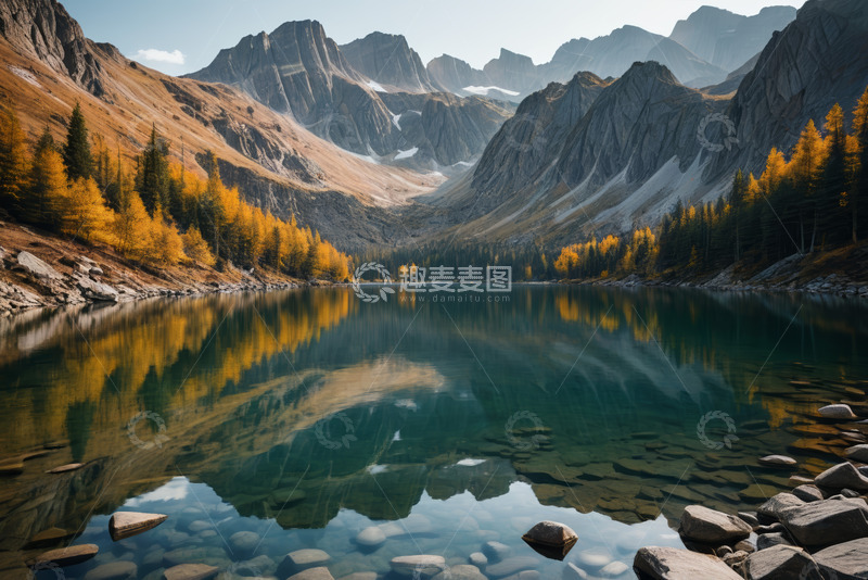 高清大图下载【趣麦麦图】山间湖泊秋季自然风光