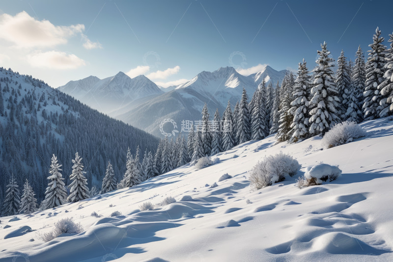高清大图下载【趣麦麦图】雪山森林雪景自然风光